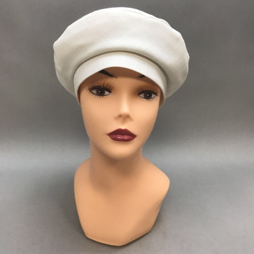 Vintage Women's White Cotton Beret Hat with Button Accent