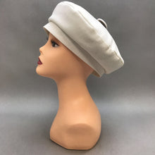 Load image into Gallery viewer, Vintage Women&#39;s White Cotton Beret Hat with Button Accent
