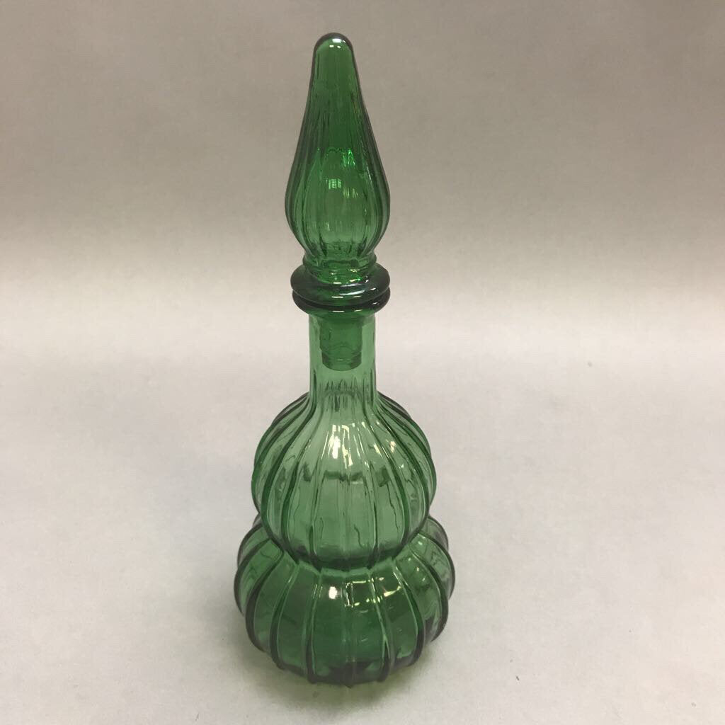 Mini Empoli Green Glass Decanter Genie Bottle with Stopper Double Bubble - (10.5