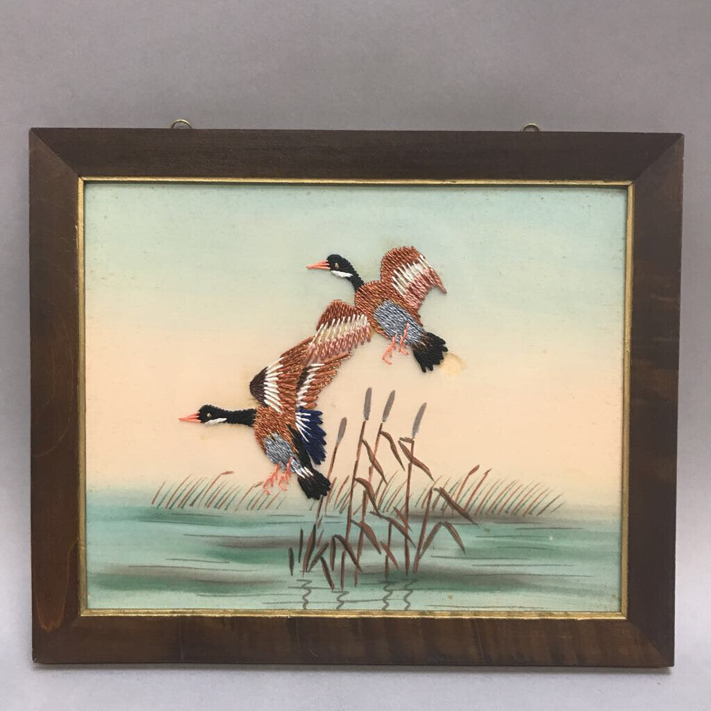 Vintage Enesco Exclusive Framed Silk Embroidered Picture Ducks (11.50