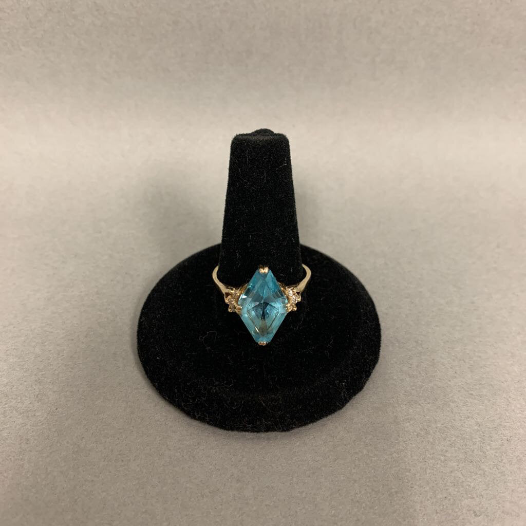 14K Gold Aquamarine Diamond Ring sz 8 (3.7g)