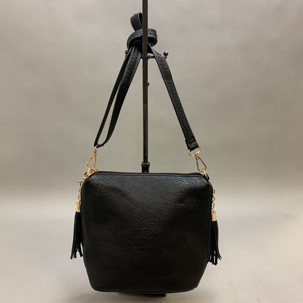Black Faux Leather Crossbody Bag Purse (9x10x4