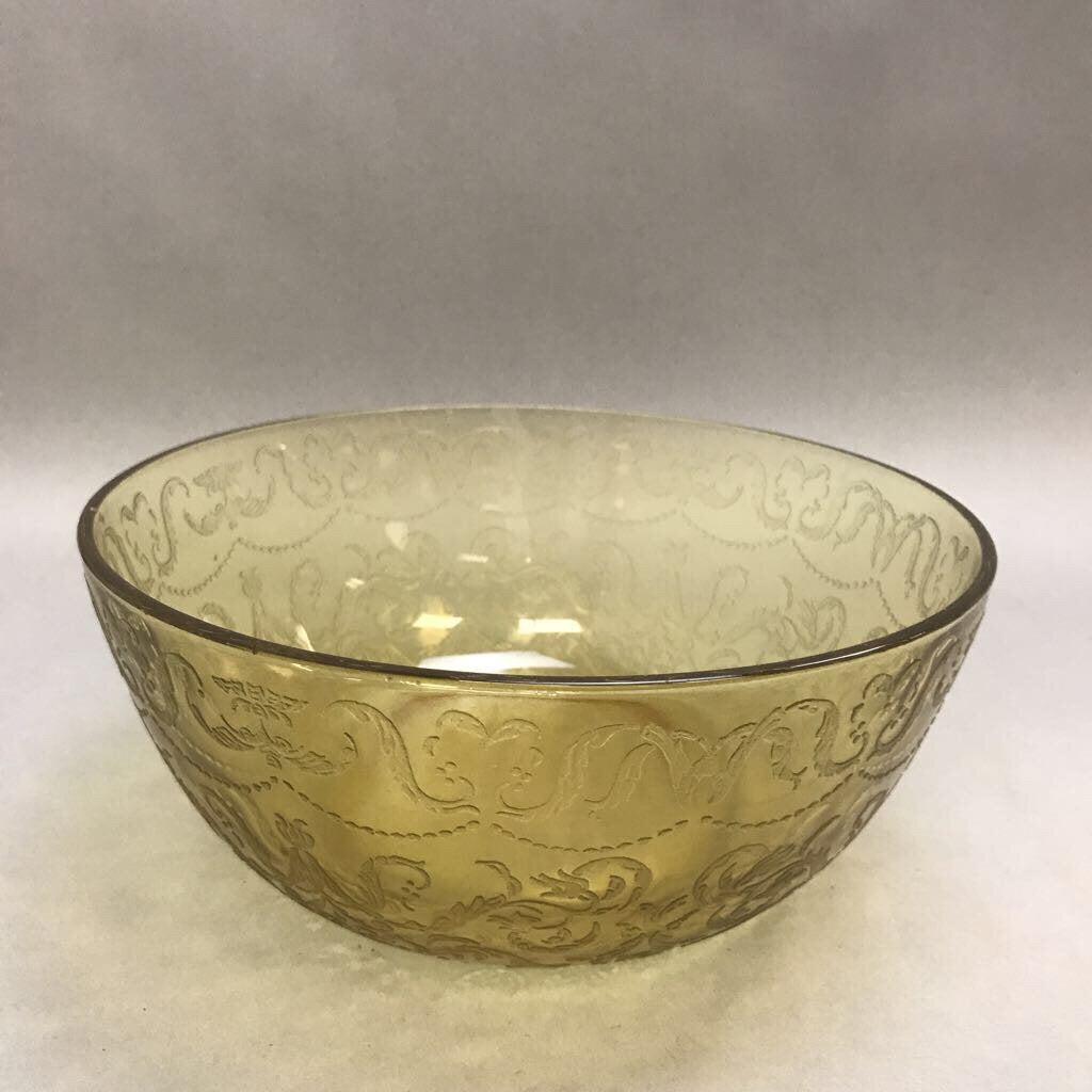 Madrid Federal Depression Glass Large Serving Salad Bowl Yellow Amber 9.5