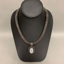 Load image into Gallery viewer, Whiting &amp; Davis Silvertone Mesh Opaline Glass Necklace &amp; Clip Earrings Set
