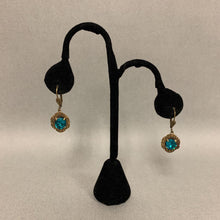 Load image into Gallery viewer, La Vie Parisienne Antiqued Brass Teal Crystal Earrings
