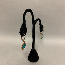 Load image into Gallery viewer, La Vie Parisienne Antiqued Brass Teal Crystal Earrings

