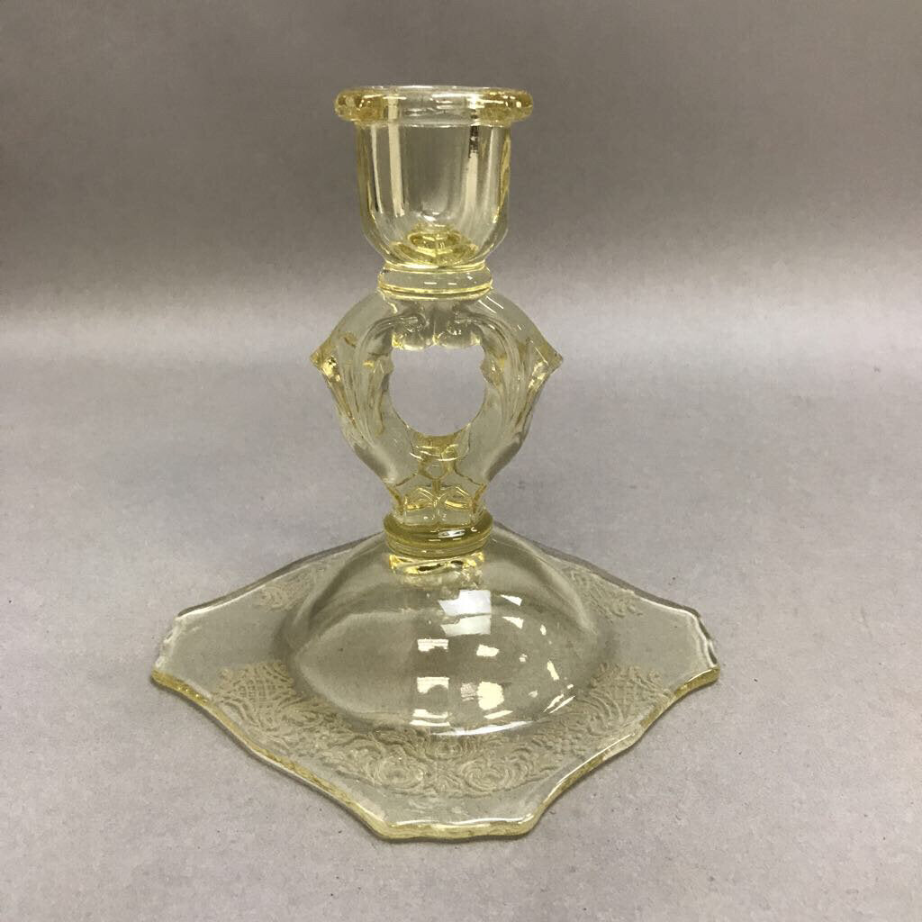 Fostoria dEpression Glass Yellow Elegant Candle Holder Etched (5