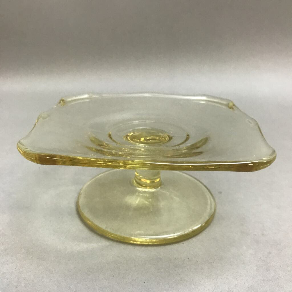 Vintage Yellow Glass Small Pedestal Dish/Tray (5