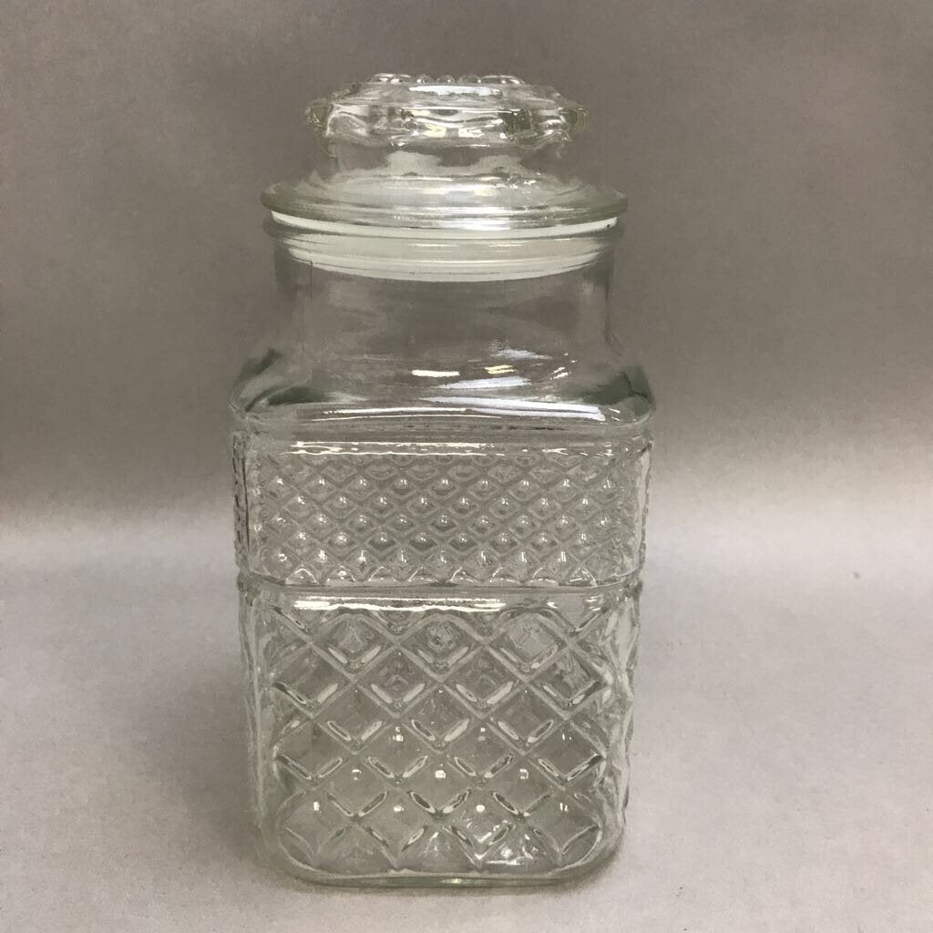 Vintage 1960s Anchor Hocking Wexford Clear Glass 2 Qt Canister With Lid