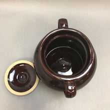 Load image into Gallery viewer, Vintage Dark Brown Glaze Stoneware Bean Pot Double Handles Lid USA (6&quot;)
