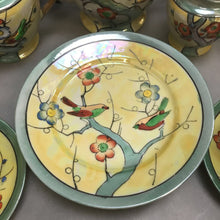 Load image into Gallery viewer, Japanese Hand Painted Lusterware Dish Set with Birds Vintage Stamped Yellow &amp; Blue (21 Piece)
