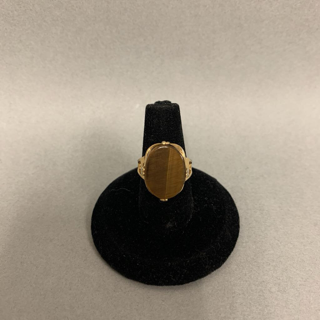 Vintage Gold Plated Tigers Eye Ring sz 4.5