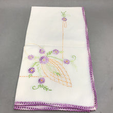 Load image into Gallery viewer, Vintage White &amp; Purple Needlepoint Tablecloth (33x18)
