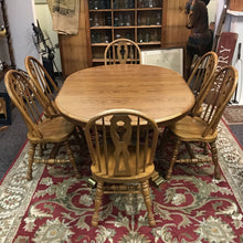 Load image into Gallery viewer, Cocharan Thresher Oak Table with 4 10&quot; Leaves And 6 Chairs (30x48x48)
