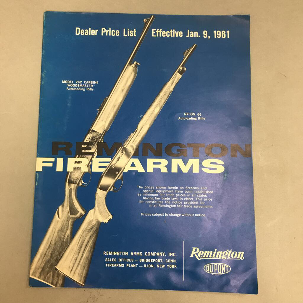 Remington Dealer Price List 1961 Firearms Rifles Guns Catalogue Catalog Prices