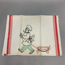 Load image into Gallery viewer, Vintage Tea Towel with Hot Dog Vendor Design (12x17)
