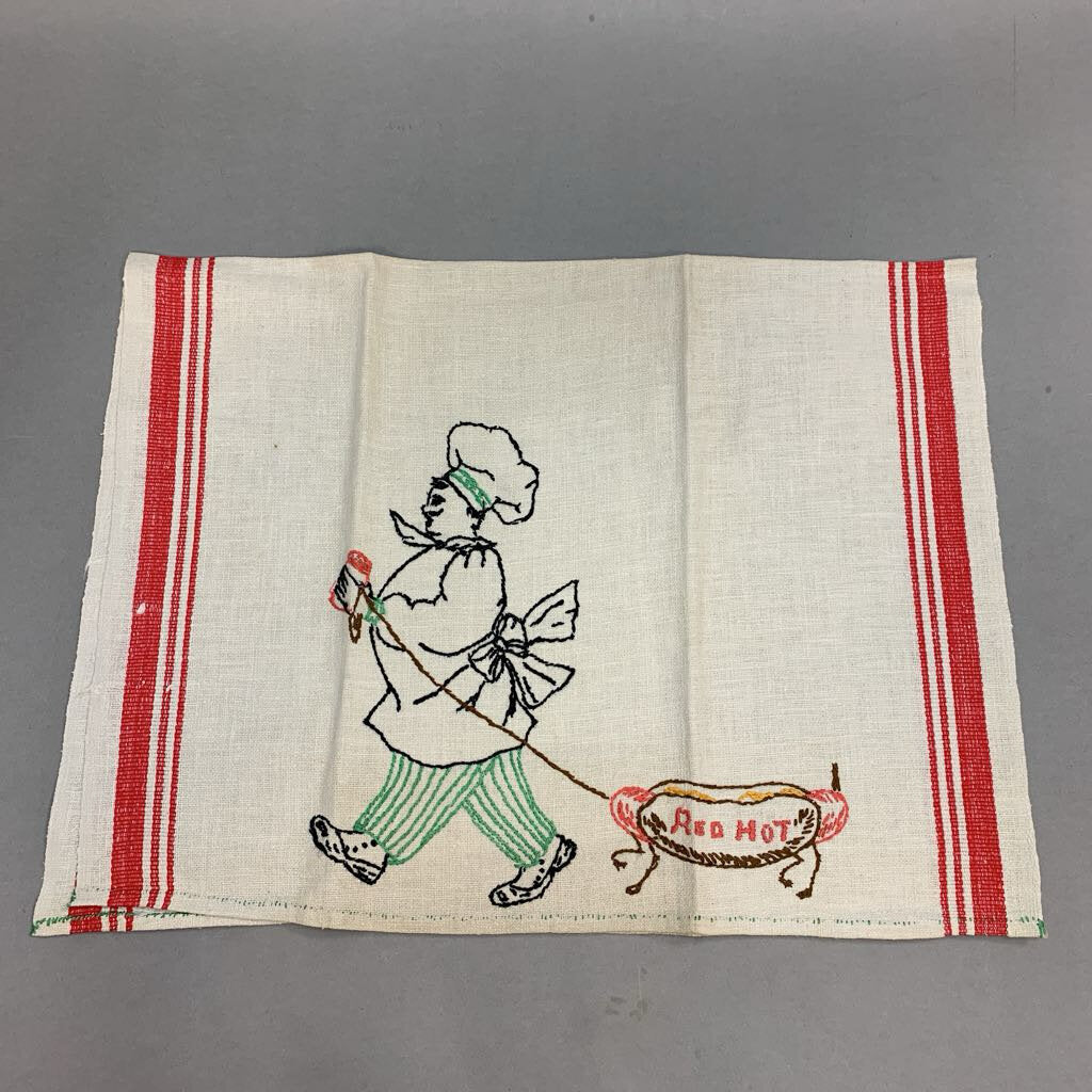 Vintage Tea Towel with Hot Dog Vendor Design (12x17)