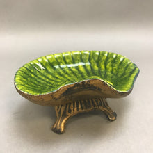 Load image into Gallery viewer, MCM California USA Pottery Green Glazed Clam Shell Footed Soap / Trinket Dish (2&quot; x 5&quot; x 4&quot;)
