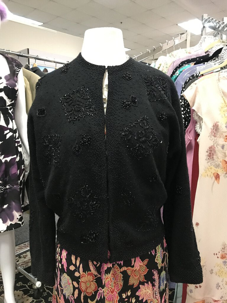 Vintage Black Wool Beaded Sweater Hupps Tokyo Traders, Inc. Silk Lined