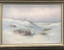 Load image into Gallery viewer, Vintage Signed Oil Painting Little Girl on Beach (30&quot; x 24&quot;)
