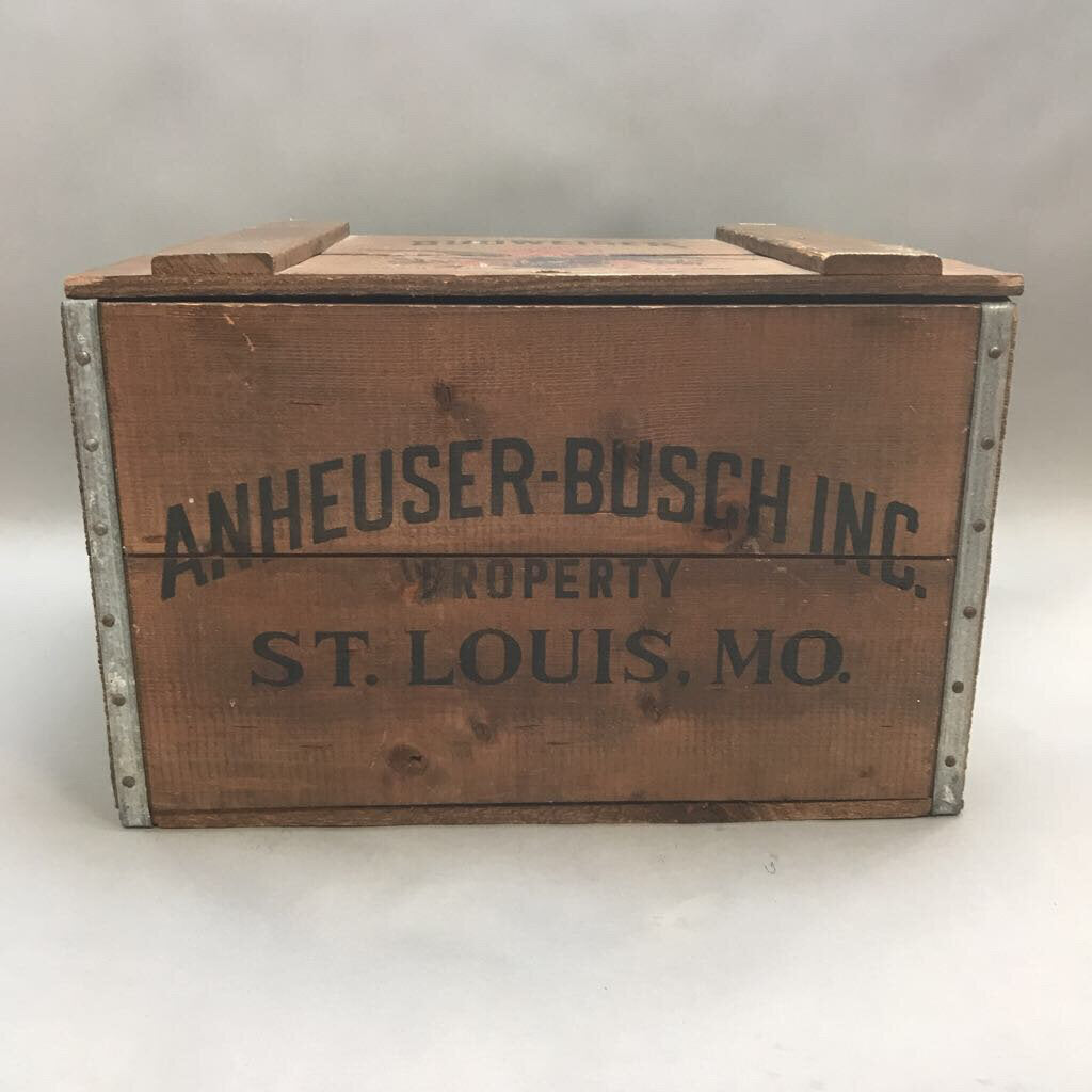 Vintage 1970s Budweiser Anheuser-Busch Wooden Crate w/ Hinged Lid (12x12x17.5)