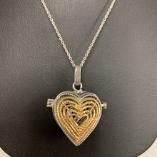 Load image into Gallery viewer, Concentric Hearts Two-Tone Crystal Holder Locket on 18&quot; Chain
