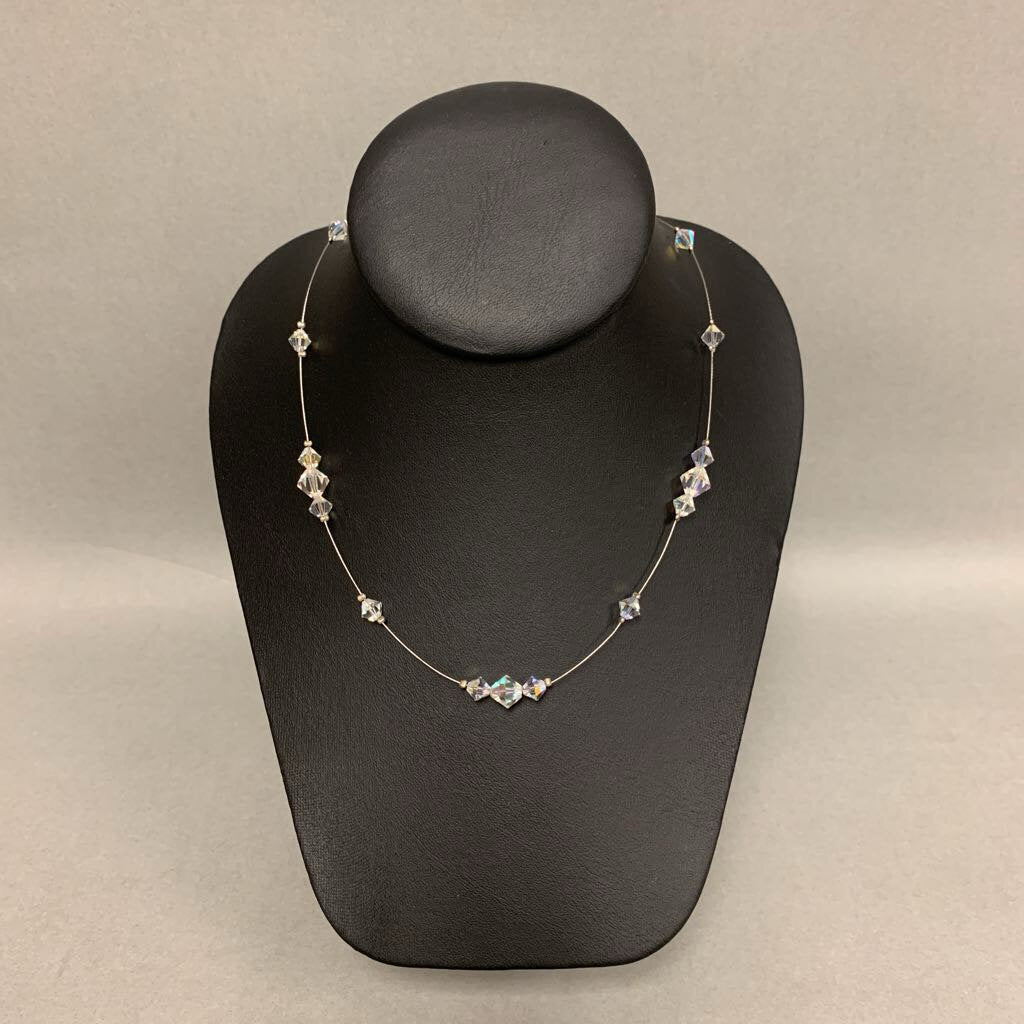 Iridescent Crystal Bead Illusion Wire Necklace (18