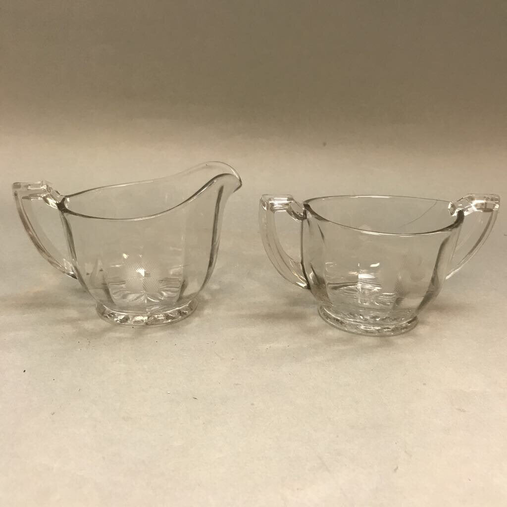 Etched Floral Glass Cream & Sugar Set (3