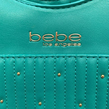 Load image into Gallery viewer, Bebe Teal Faux Leather Gold Studded Tote Purse w/ Crossbody Strap (11x12x5&quot;)
