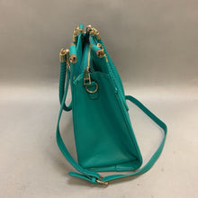 Load image into Gallery viewer, Bebe Teal Faux Leather Gold Studded Tote Purse w/ Crossbody Strap (11x12x5&quot;)
