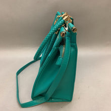 Load image into Gallery viewer, Bebe Teal Faux Leather Gold Studded Tote Purse w/ Crossbody Strap (11x12x5&quot;)
