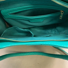 Load image into Gallery viewer, Bebe Teal Faux Leather Gold Studded Tote Purse w/ Crossbody Strap (11x12x5&quot;)
