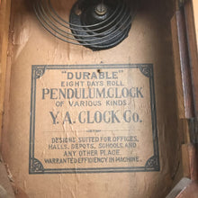 Load image into Gallery viewer, Vintage Y. A. Clock Co. Durable Pendulum Clock (22x12)
