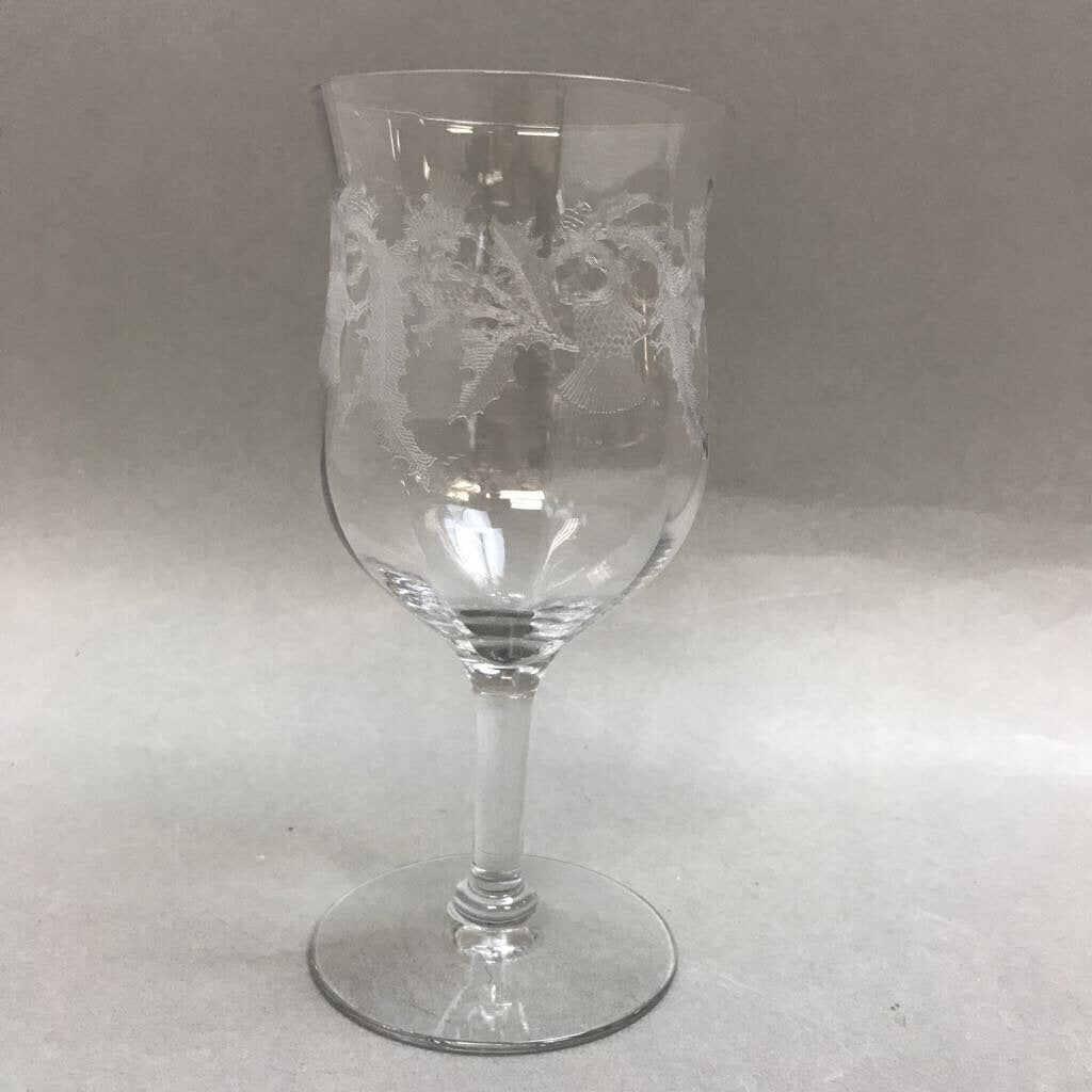 Vintage Etched Scottish Thistle Optic Water Wine Glass (6