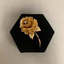 Load image into Gallery viewer, Vintage Boucher Goldtone 3D Rose Rhinestone Brooch Pin Signed 8085 (3&quot;)
