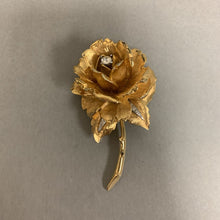 Load image into Gallery viewer, Vintage Boucher Goldtone 3D Rose Rhinestone Brooch Pin Signed 8085 (3&quot;)
