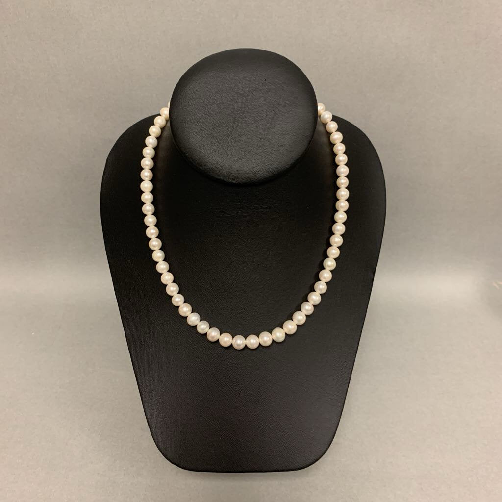 Pearl Single Strand Necklace w/ Sterling Clasp (16