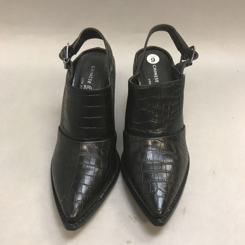 Chinese Laundry Black Faux Crocodile Leather Slip On Shoes New (Sz 9)