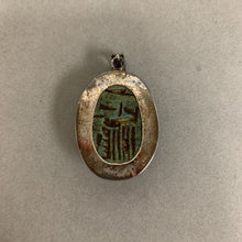 Load image into Gallery viewer, Sterling Carved Faience Scarab Pendant (1.75&quot;)
