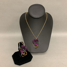 Load image into Gallery viewer, Vintage W German Celluloid Rhinestone Violet Hinged Bangle &amp; 18&quot; Necklace Set
