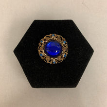 Load image into Gallery viewer, Vintage W German Blue Lucite Cabochon Enameled Brooch Pin &amp; Clip Earrings Set
