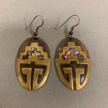 Load image into Gallery viewer, Vintage Mexican Cobre Laton Abalone Mixed Metal Earrings (2.5&quot;)
