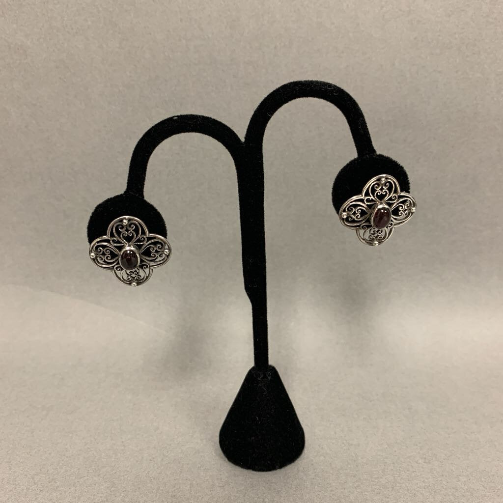 Sterling Filigree Garnet Earrings (1