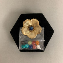 Load image into Gallery viewer, Vintage Goldtone Plumeria Brooch Pin w/ Interchangeable Moonglow Bead Center (2&quot;)
