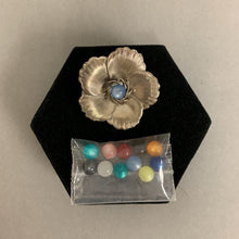 Load image into Gallery viewer, Vintage Silvertone Plumeria Brooch Pin w/ Interchangeable Moonglow Bead Center (2&quot;)
