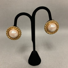 Load image into Gallery viewer, Crystalline Faux Pearl Goldtone Clip Earrings
