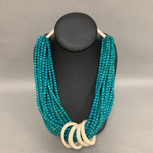 Load image into Gallery viewer, Turquoise Dyed Wood Carved Bone Beaded Necklace (33&quot;)
