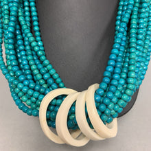 Load image into Gallery viewer, Turquoise Dyed Wood Carved Bone Beaded Necklace (33&quot;)
