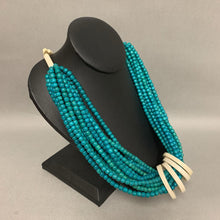 Load image into Gallery viewer, Turquoise Dyed Wood Carved Bone Beaded Necklace (33&quot;)
