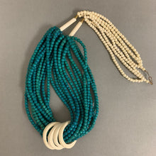 Load image into Gallery viewer, Turquoise Dyed Wood Carved Bone Beaded Necklace (33&quot;)
